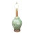 Vintage Green Chrysanthemum Porcelain Table Lamp With Brass & Wood Accents For Sale