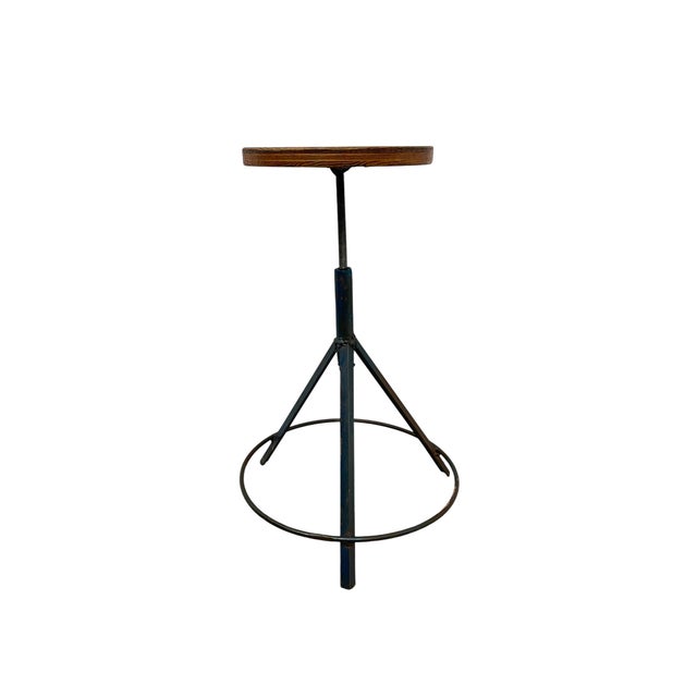 Industrial Vintage Industrial Stool With Solid Wood Round Seat and Metal Tripod Base For Sale - Image 3 of 10
