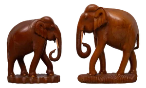 Large Carved Teak Elephant Statue Together with a Smaller Elephant, 1950s, Set of 2