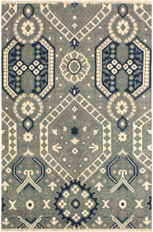 1990s Boho Chic Modern Gray/Ivory Wool & Viscose Rug - 4'1 X 6'6