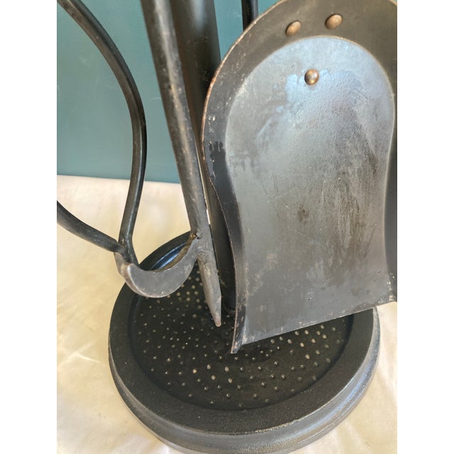Black Vintage Brass & Cast Iron 5-Piece Fireplace Tool Set For Sale - Image 8 of 11