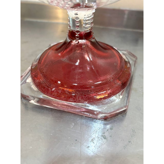 Mid-Century Modern Pink/Clear Hobnail Glass Lidded Pedestal Jar For Sale - Image 3 of 4