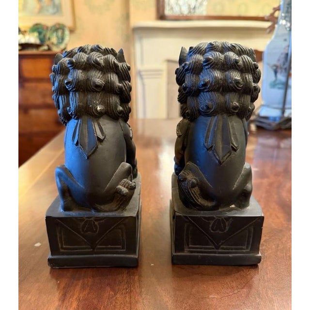 Chinoiserie Pair of Cast Metal Foo Dogs For Sale - Image 3 of 4