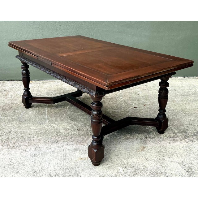 Wood Vintage Hand Carved Extendable Dining Table For Sale - Image 7 of 13