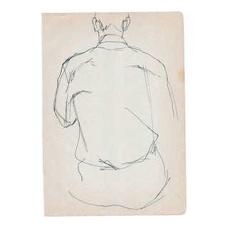 1960s Portrait Drawing of Seated Man From Rear For Sale