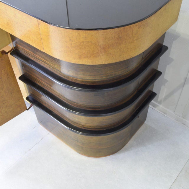 Brown Walnut Root Wood with Colored Glass Top Cabinet, 1940s For Sale - Image 8 of 11