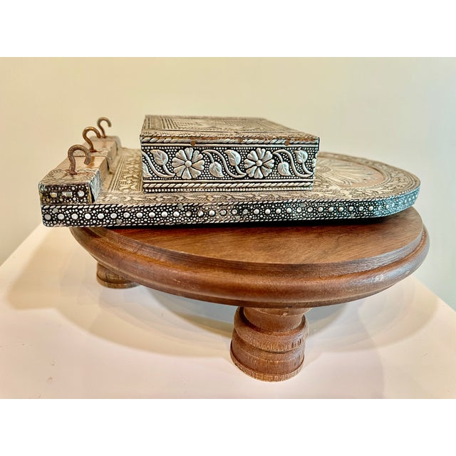 Silver Vintage Indian Repousse Tin & Copper Wall Pocket/ Key Holder For Sale - Image 8 of 10