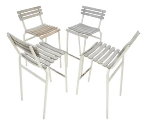 Set of Solid Teak 7 Aluminum Italian Outdoor Bar Stools
