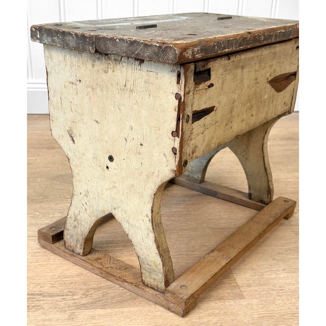 Antique Primitive Farmhouse White Painted Storage Milking Stool For Sale - Image 9 of 11