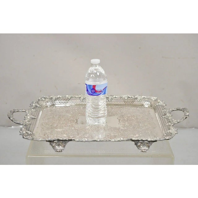 Antique Victorian Pierced Grapevine Basket Gallery Serving Platter Tray. Item featured has a ,monogram to center...