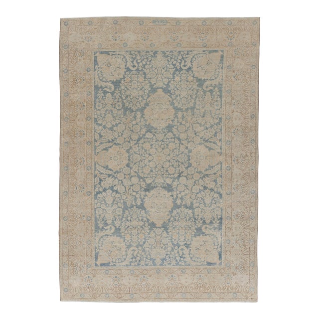 1920s Blue Subdued Tabriz Rug 6'7 X 9'7 For Sale