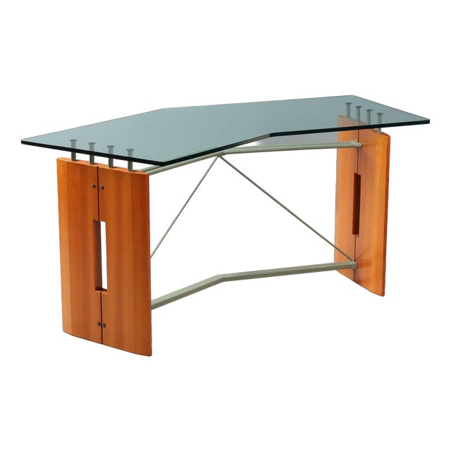 Desk in Glass and Wood For Sale