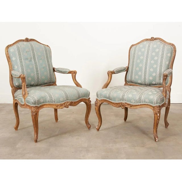 19th Century Louis XV Style Gilt & Upholstered Parlor Set - Set of 3 For Sale - Image 9 of 12