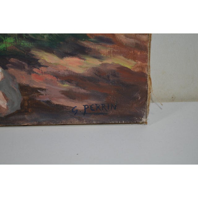 Textile French School Early 20th Century G. Perrin "The Seaside" Oil Painting on Canvas, Signed For Sale - Image 7 of 11