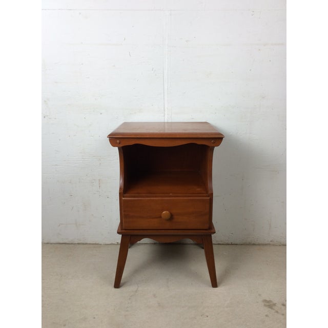 Brown Mid Century Colonial Revival Solid Maple Nightstand With Drawer and Tall Tapered Legs For Sale - Image 8 of 15