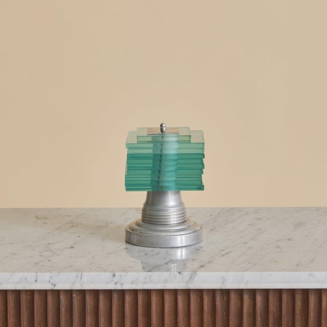 1930s Petite French Art Deco Glass Table Lamp by Maison Desny For Sale - Image 10 of 10