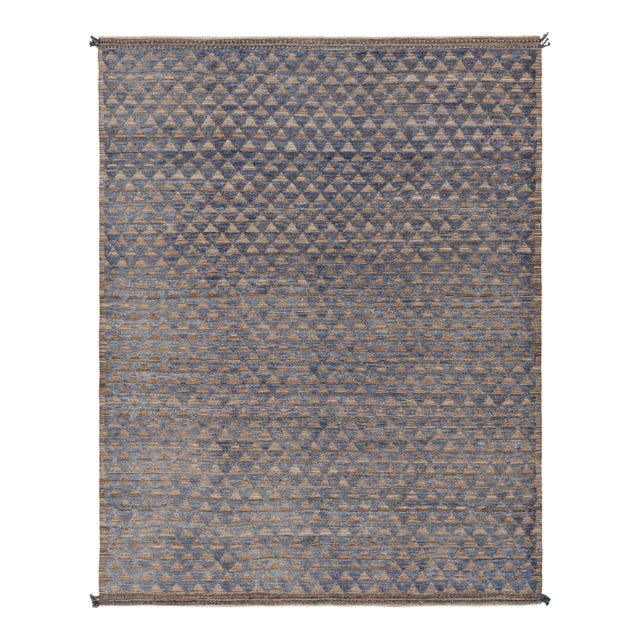 Rug & Kilim’s Moroccan Style Rug in Blue with Brown Geometric Patterns - 8x10 For Sale