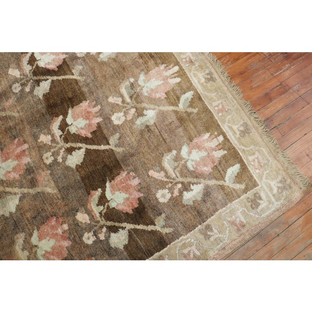 Stunning Floral Soft Brown Gallery Size Turkish Rug, Dated 1969 For Sale - Image 4 of 18