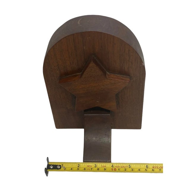 Mid 20th Century Rustic Handcrafted Mahogany Bookends With Star Motif - A Pair For Sale - Image 9 of 13