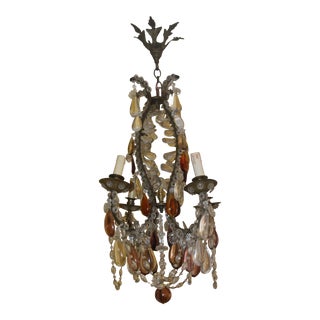 Antique 19thc French Authentic Maison Bagues Louis XV Amethyst/ Amber/ Clear Crystal & Bronze Chandelier C1870 For Sale