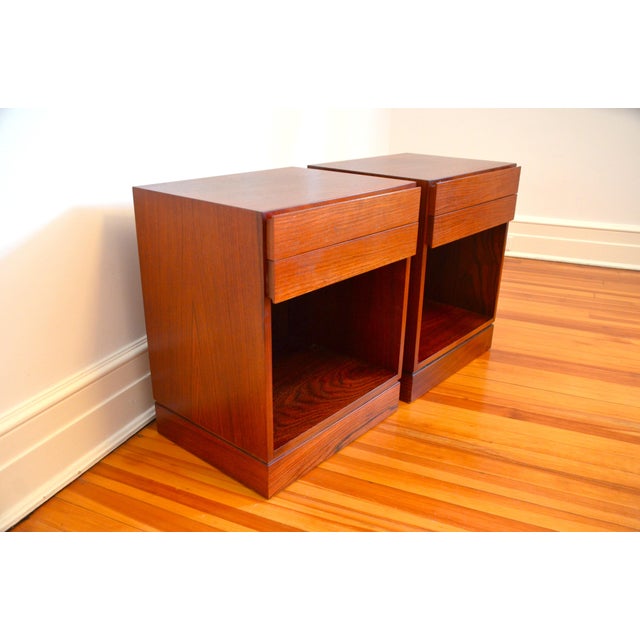 Danish Modern Two Drawer Nightstands by Arne Wahl Iversen for Vinde Møbelfabrik - Pair For Sale - Image 12 of 14