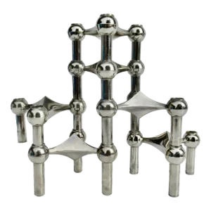 C.1960's MCM Germany Fritz Nagel & Ceaser Stoffi Chrome Plated Modular Stacking Candle Holders - 6 Pieces