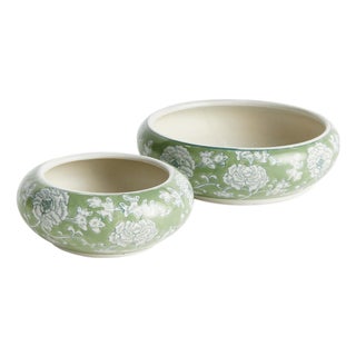 Imperial Lotus Low Pots, Set Of 2 For Sale
