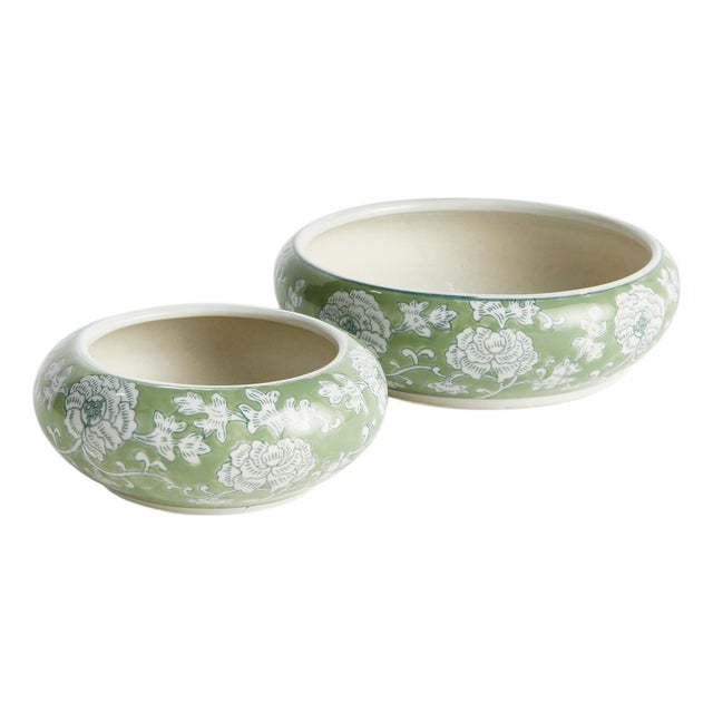 Imperial Lotus Low Pots, Set Of 2 For Sale