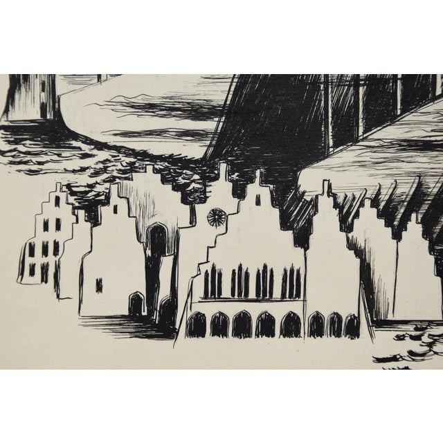 Egbert Bruckner, The Town by the Sea, 1947, Ink on Paper For Sale - Image 10 of 12