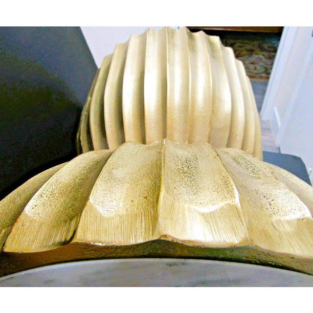Metal Currey & Company Rasi Antique Brass Marble Top Accent Table or Stool For Sale - Image 7 of 9