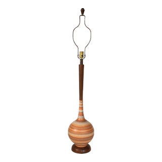 Mid-Century Modern Ceramic and Walnut Lamp For Sale