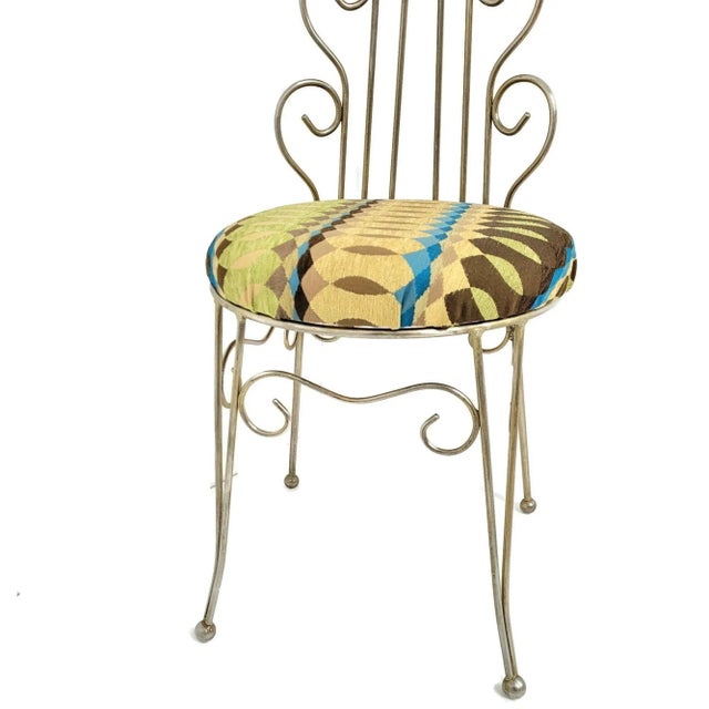 1960s American Hollywood Regency Chrome Wire Lyre Back Peacock Fan Chair, 48" Throne For Sale - Image 4 of 11