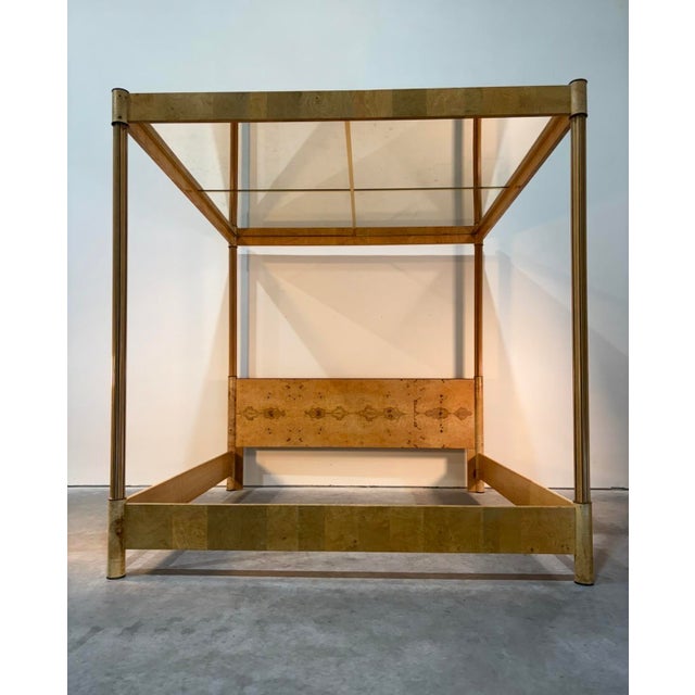 Henredon Postmod Henredon Scene Two Burl Mirrored Canopy King Bedframe For Sale - Image 4 of 17