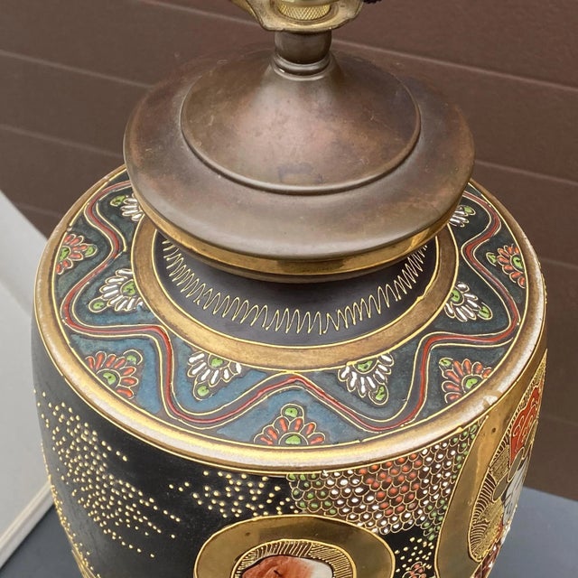 Wood Vintage Japanese Satsuma Vase Table Lamp For Sale - Image 7 of 13