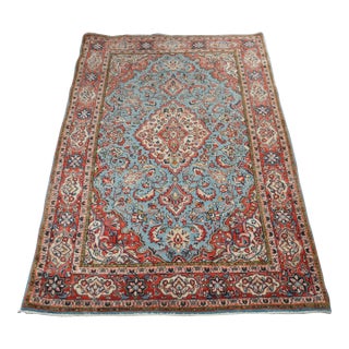 Traditional Red & Blue Geometric Floral Medallion Wool Area Rug Carpet 4 X 7' For Sale