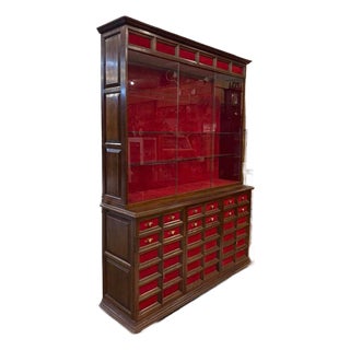 Custom Vintage Mid-Century Modern Mahogany Glass Front Hutch For Sale