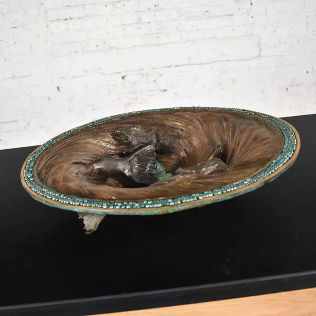 1990s Organic Modern Cast Bronze Bowl Sculpture With Fish Design by John Forsythe For Sale - Image 5 of 13