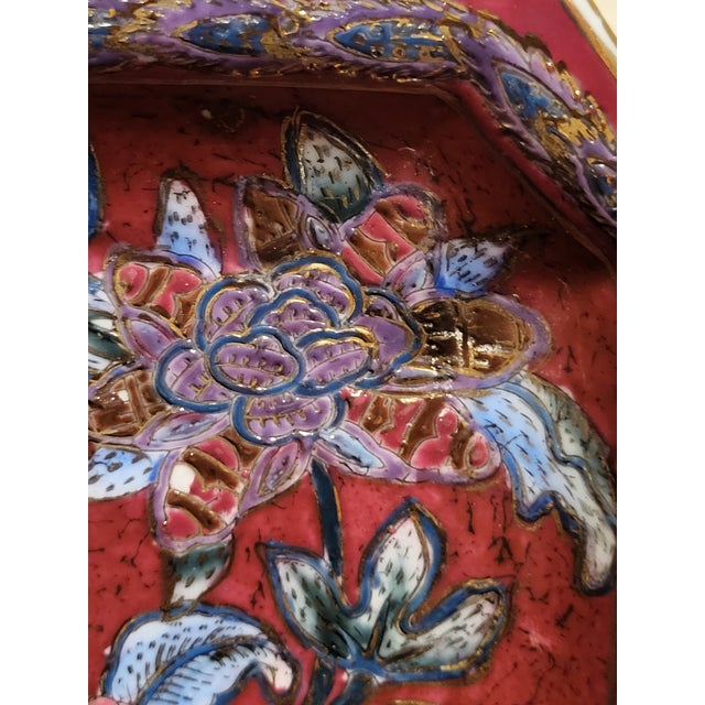 Vintage Chinese Enamel Floral Plate For Sale - Image 9 of 10