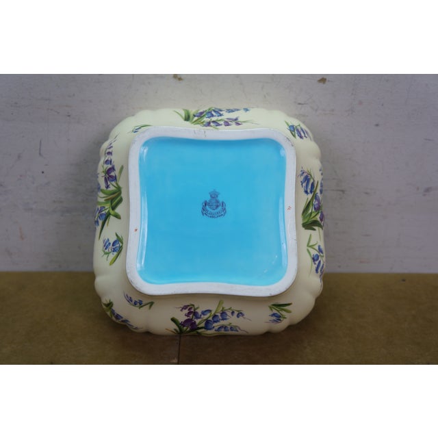 Antique Minton England Turquoise Floral Bluebell Serving Bowl For Sale - Image 11 of 15