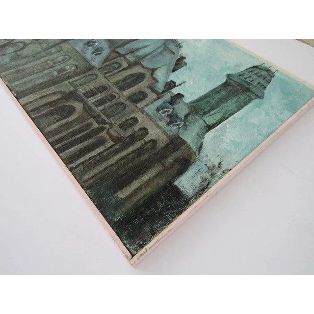 Mid 20th Century Mid 20th Century Architectural Cityscape Painting For Sale - Image 5 of 9