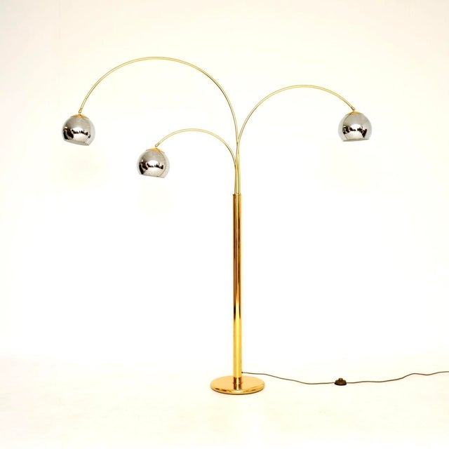 Vintage Italian Arc Floor Lamp in Brass and Chrome, 1970s For Sale - Image 9 of 9