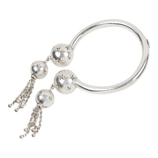 Emmanuelle Khanh Paris Silverplate Metal Cuff Bracelet With Dangle Charms For Sale
