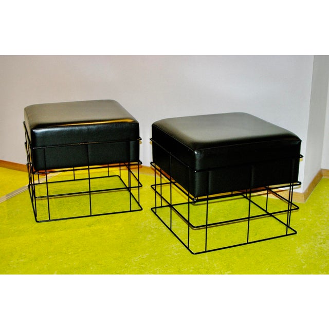 Black Wire and Skai Stools by String, 1950, Set of 2 For Sale - Image 8 of 8