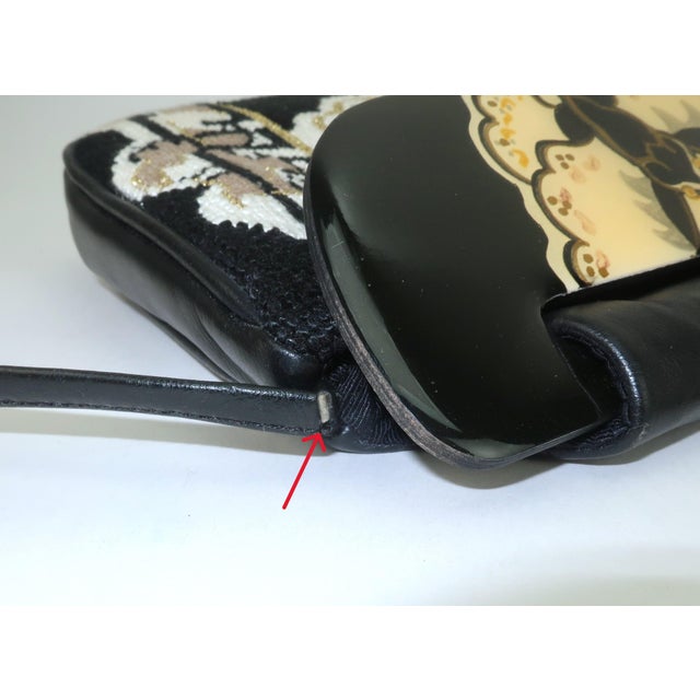 Moon Bags by Patricia Smith Needlepoint Leather & Hand Painted Lacquer Wood Handbag For Sale - Image 13 of 15