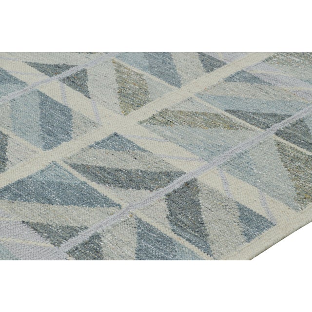 Rug & Kilim’s Oversized Scandinavian Style Rug in Blue With Geometric Patterns For Sale In New York - Image 6 of 7