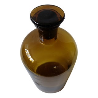 Vintage Brown-Yellow Glass Medicine Bottle with Lid, Sweden, 1900s For Sale