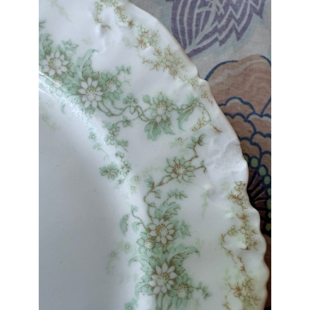 Late 19th Century Elite Works Limoges France Porcelain Salad Plates (9) Green Floral Garland Scalloped Edge For Sale - Image 4 of 9
