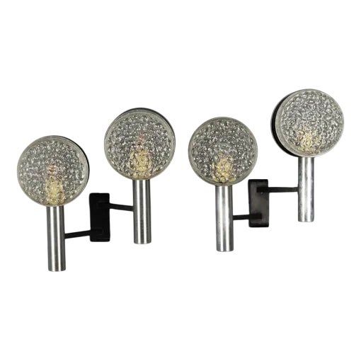 Vintage Wall Lamps in Aluminium, Metal and Glass, 1960s, Set of 2 For Sale
