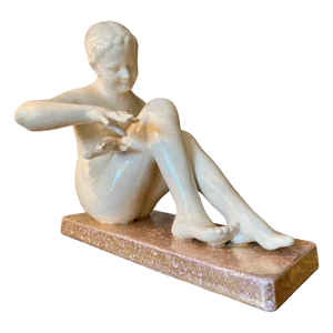 Art Deco Ceramic Young Woman and Ladybug by Oscar Zadory, 20th Century