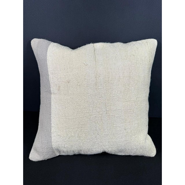 Turkish Hemp Pillow Cushion Natural Beige SkyBlue Cushion Cover 20"x20" For Sale - Image 4 of 4